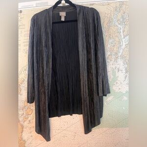 NWT! Chico's  Foil Crinkle Jacket Size 3 Open Front Metallic Silver Light Weight